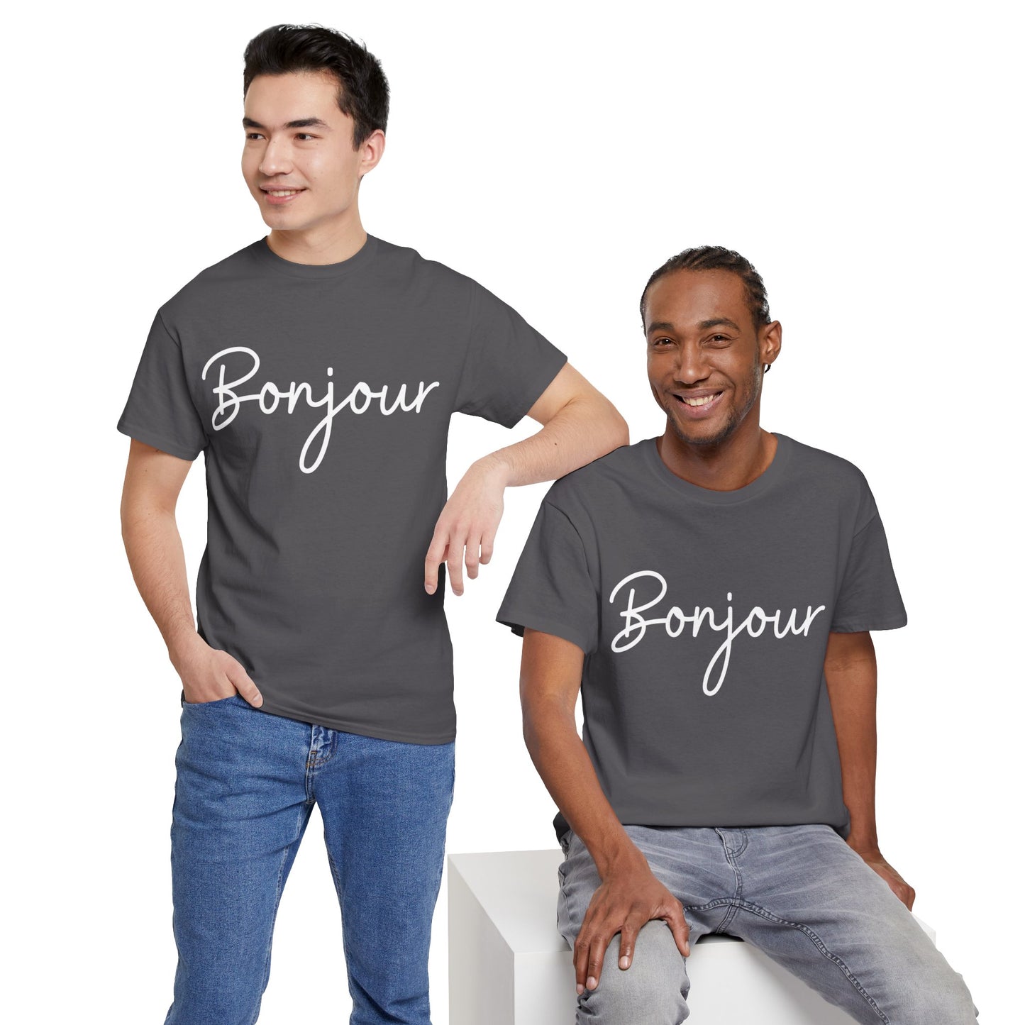 "Bonjour" & "Au Revoir" (French Greetings) Unisex Heavy Cotton Tee