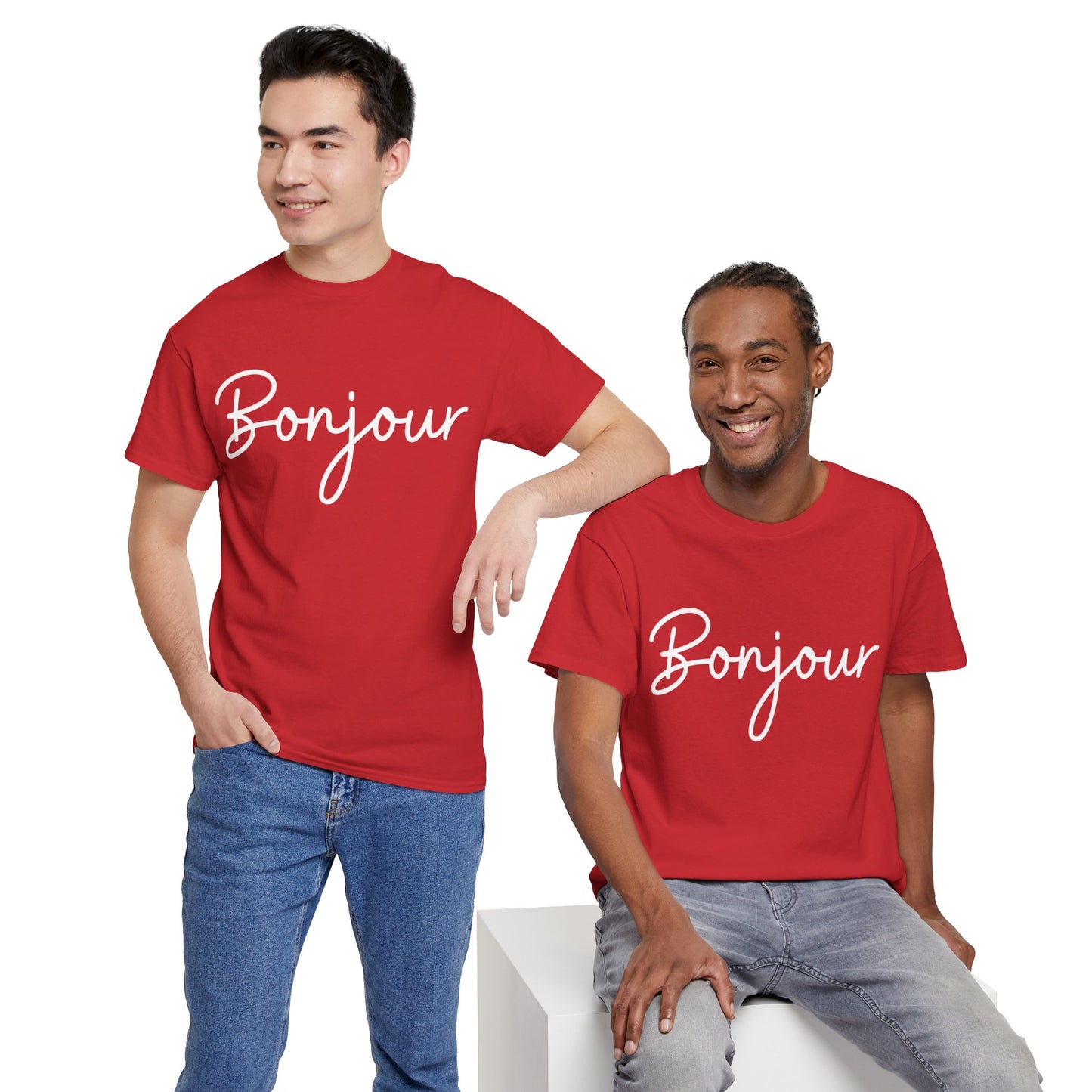 "Bonjour" & "Au Revoir" (French Greetings) Unisex Heavy Cotton Tee