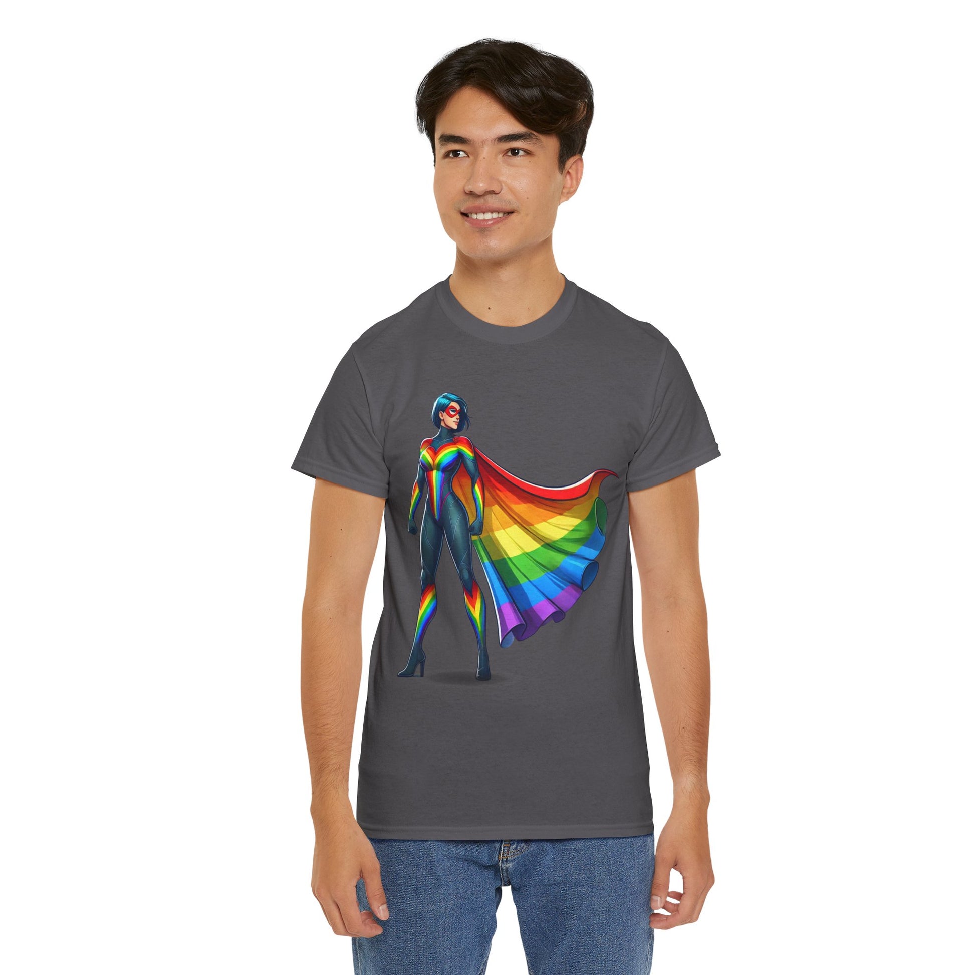 Super Gay Unisex T-Shirt by Unapologetically You featuring exclusive Zankie Creative design; bold LGBTQ+ pride apparel perfect for Pride Month, everyday wear, and celebrating queer identity.