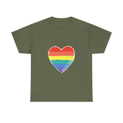 Unisex Heavy Cotton Tee - Love Is Love Rainbow Heart