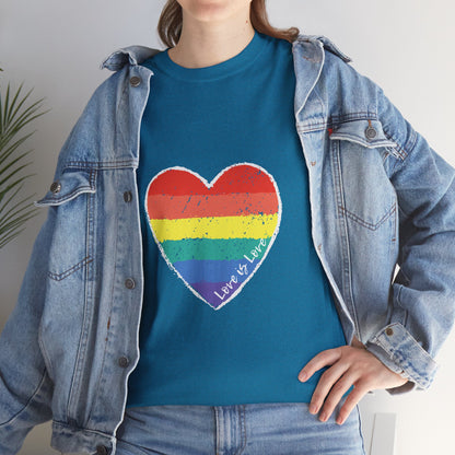 Unisex Heavy Cotton Tee - Love Is Love Rainbow Heart