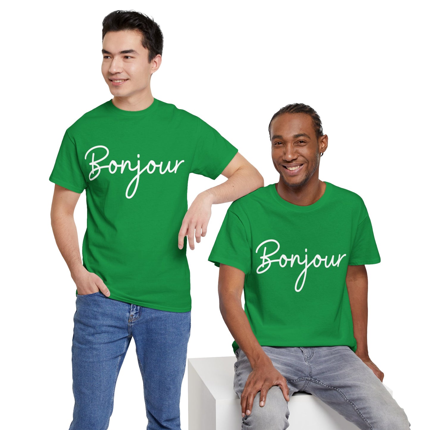"Bonjour" & "Au Revoir" (French Greetings) Unisex Heavy Cotton Tee