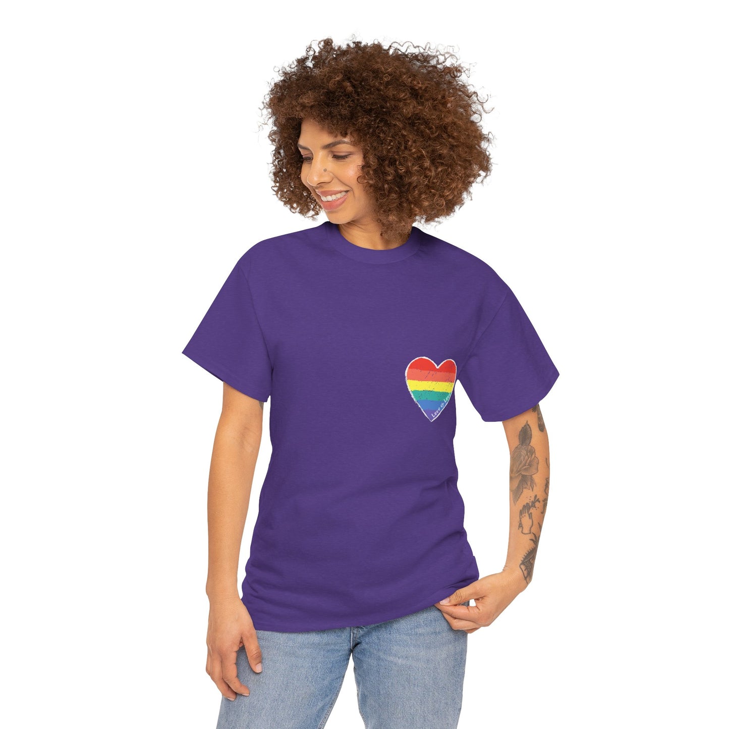 Unisex Heavy Cotton Tee - Love Is Love Rainbow Heart Mini