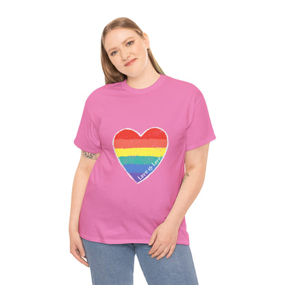 Unisex Heavy Cotton Tee - Love Is Love Rainbow Heart